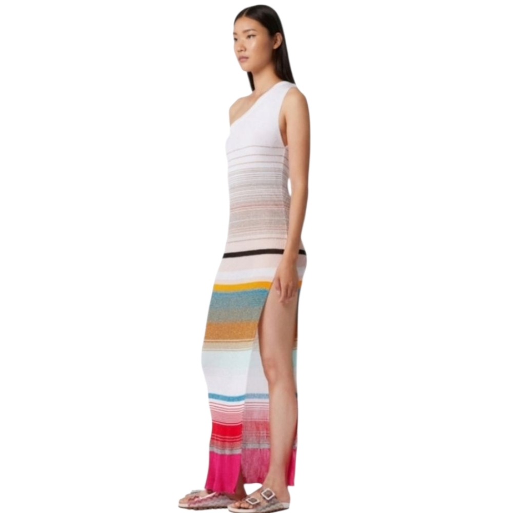 Missoni Asymmetrical Dress in White, Pink, and Blue Size L